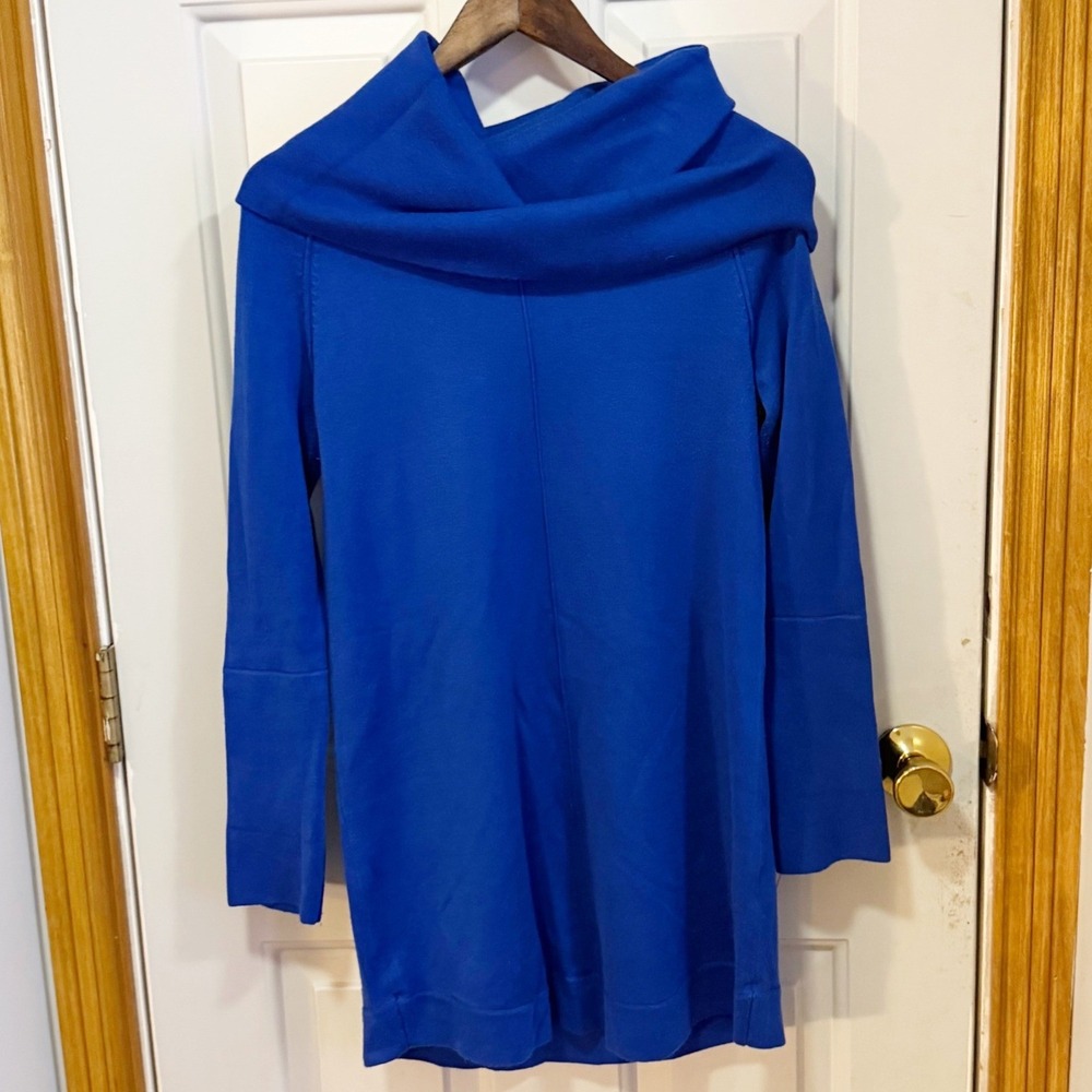 Vince Camuto Sweater Mini Dress Women Small Blue Cowl Neck Long Sleeve Knit